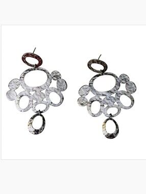 Hammered Silver Tone Metal Statement Earrings